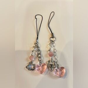 Handmade heart star pink phone charm/keychain